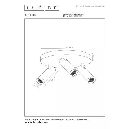 Lucide 22974/13/15 - Spotlampa GRADO 3xGU10/40W/230V brun/svart