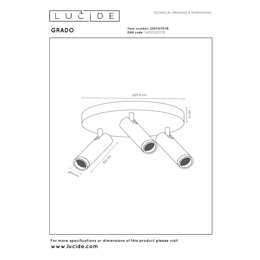 Lucide 22974/13/15 - Spotlampa GRADO 3xGU10/40W/230V brun/svart