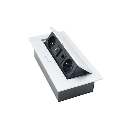 Lutande uttagsskena 2x 230V + USB-A 3,1A + USB-C 15,5W + RJ45 230V