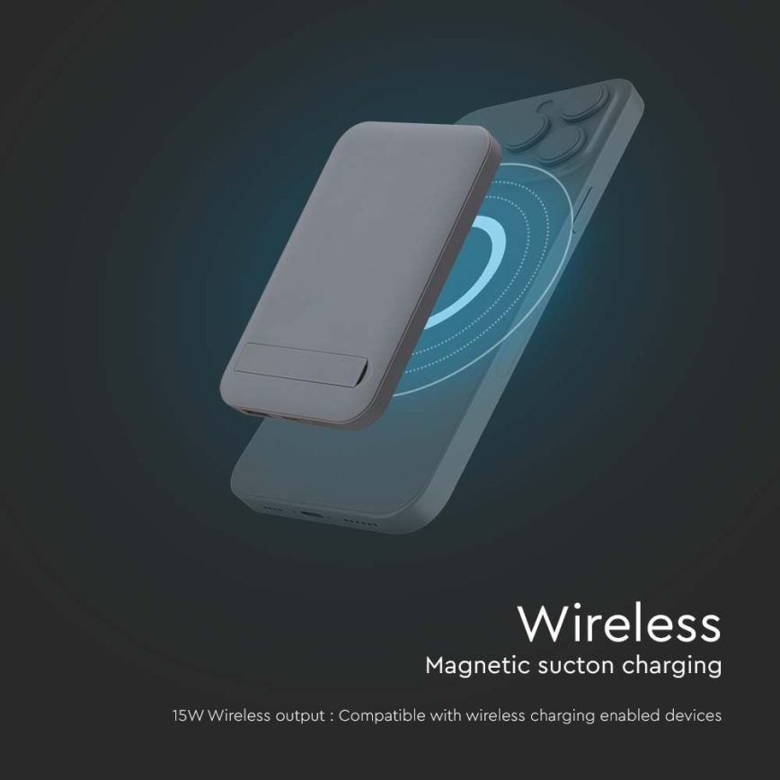 Magnetisk strömbank med trådlös laddning Power Delivery 10 000mAh/20W/3,7V grå