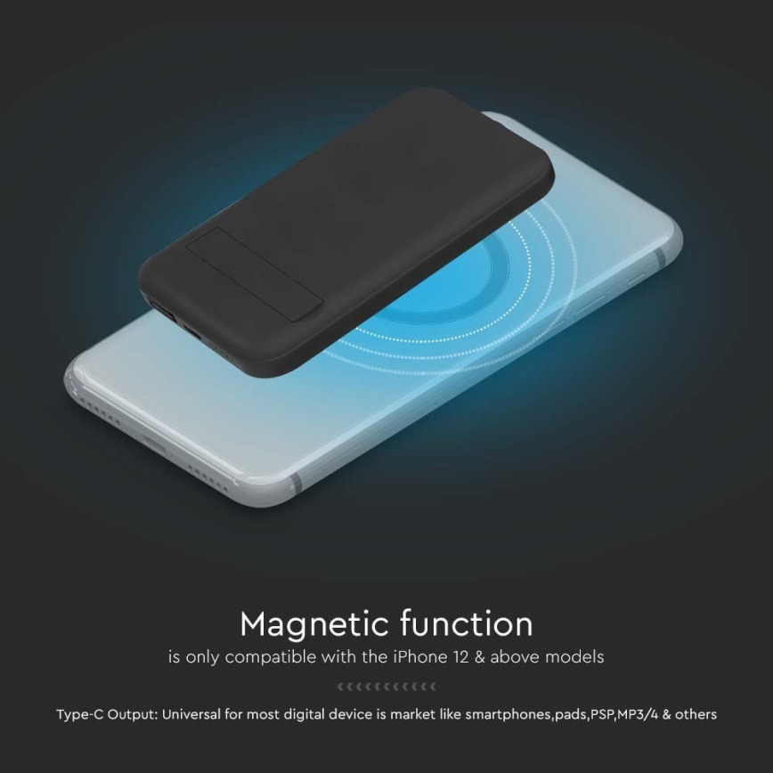 Magnetisk strömbank med trådlös laddning Power Delivery 10 000mAh/20W/3,7V svart