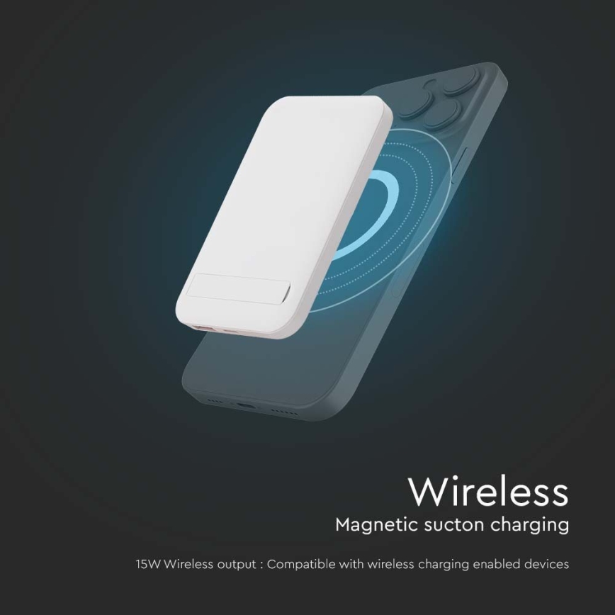 Magnetisk strömbank med trådlös laddning Power Delivery 10 000mAh/20W/3,7V vit