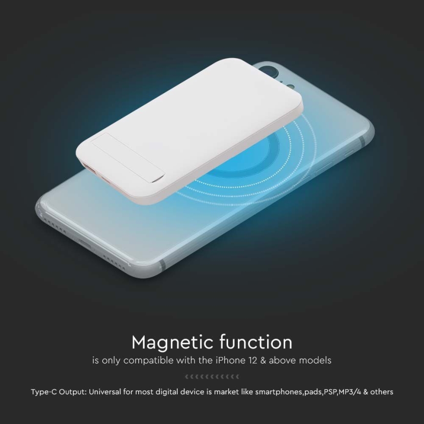 Magnetisk strömbank med trådlös laddning Power Delivery 10 000mAh/20W/3,7V vit