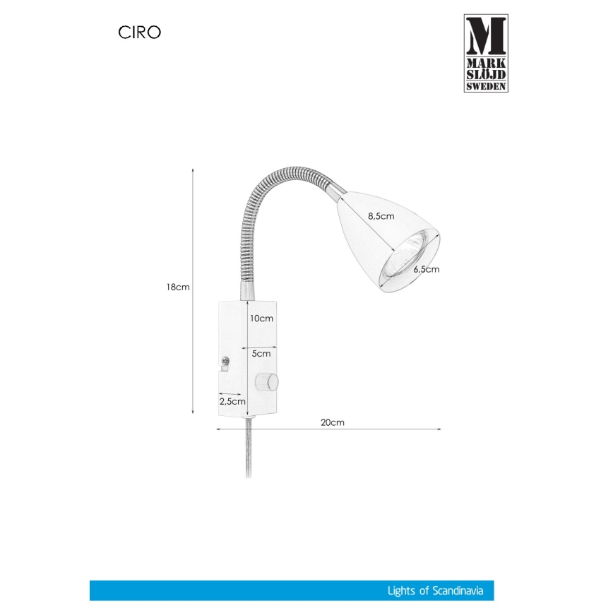 Markslöjd 106589 - Dimbar Väggbelysning CIRO 1xGU10/7W/230V svart