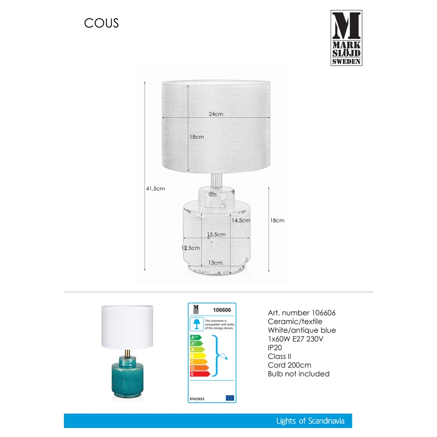 Markslöjd 106606 - Bordslampa COUS 1xE27/60W/230V