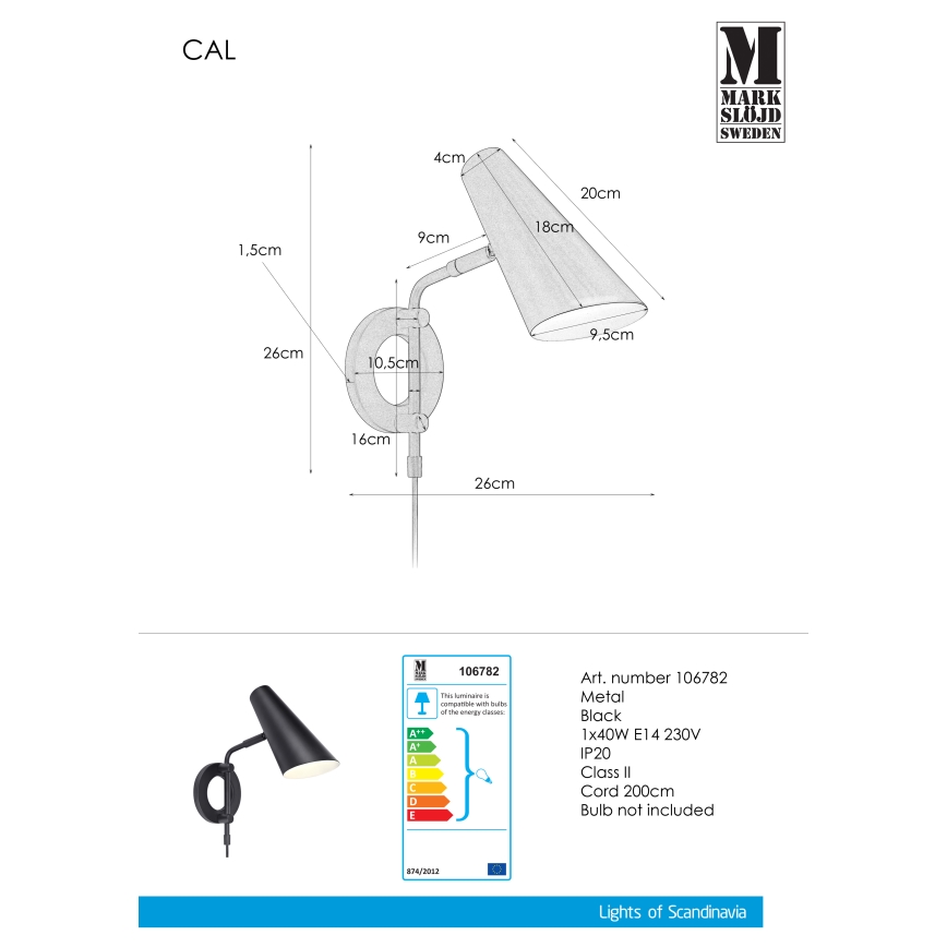 Markslöjd 106782 - Väggbelysning CAL 1xE14/40W/230V