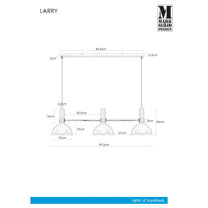 Markslöjd 106855 - Ljuskrona med snöre LARRY 3xE27/60W/230V svart/glänsande krom