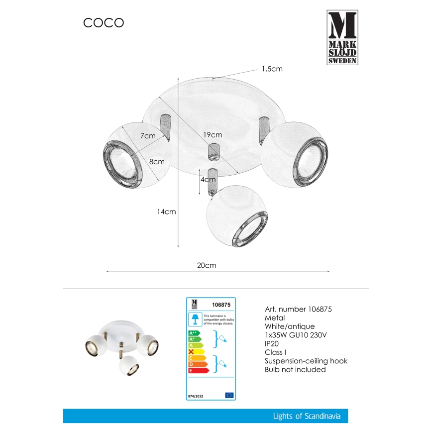 Markslöjd 106875 - Spotlight COCO 3xGU10/35W/230V vit