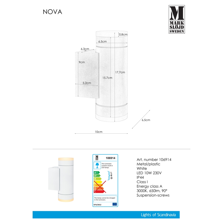Markslöjd 106914 - LED Utomhus Väggbelysning NOVA 2xLED/5,5W/230V IP44