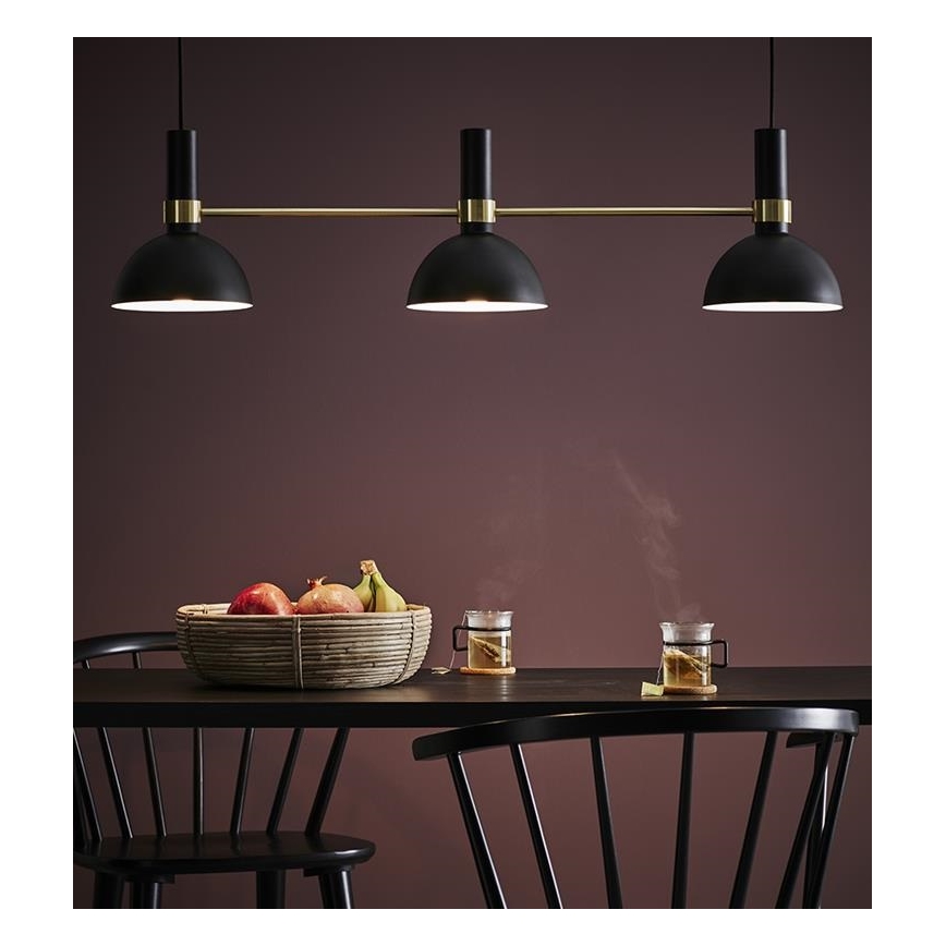 Markslöjd 106971 - Ljuskrona med snöre LARRY 3xE27/60W/230V svart/guld