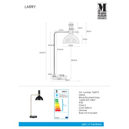 Markslöjd 106973 - Dimbar Bordslampa LARRY 1xE27/60W/230V svart/guld