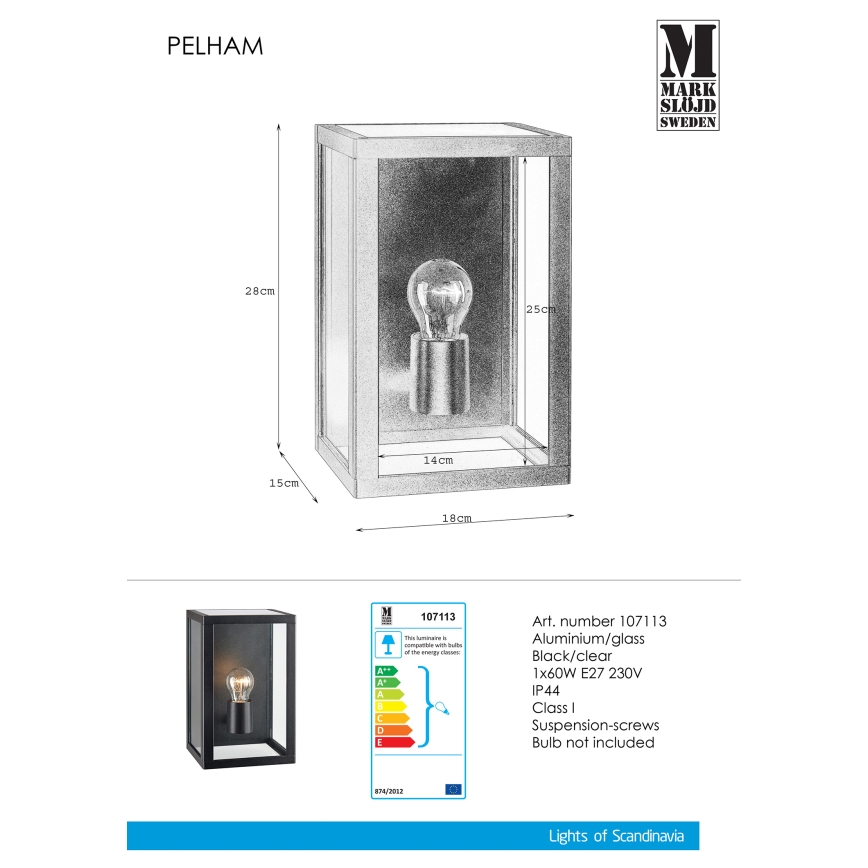 Markslöjd 107113 - Vägglampa för utomhusbruk PELHAM 1xE27/60W/230V IP44 svart