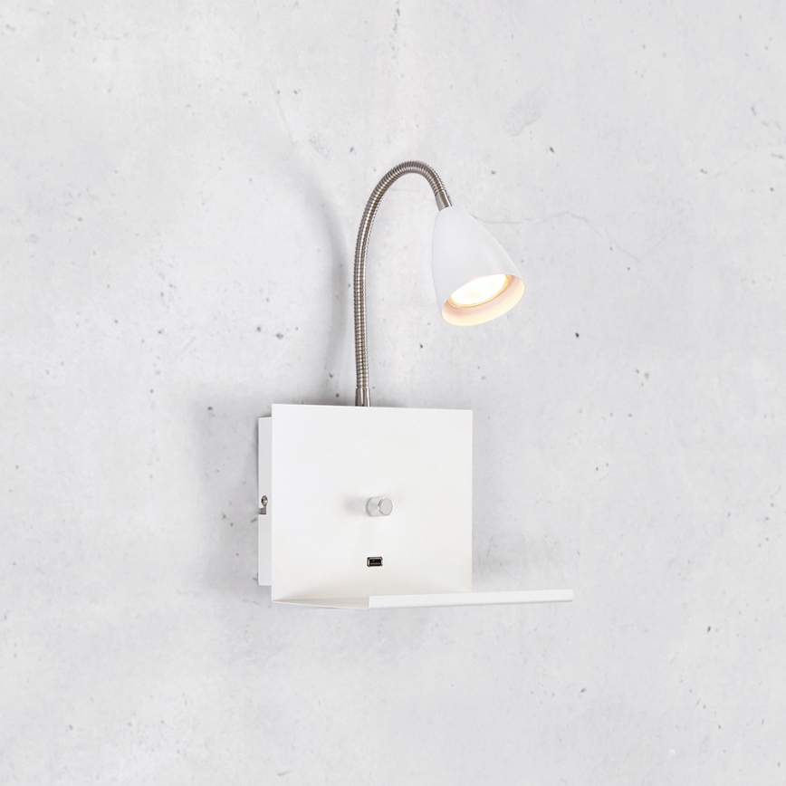 Markslöjd 107140 - Dimbar Väggbelysning med USB LOGI 1xGU10/7W/230V