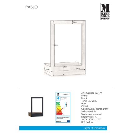 Markslöjd 107177 - LED Väggbelysning med en ram PABLO LED/7W/230V