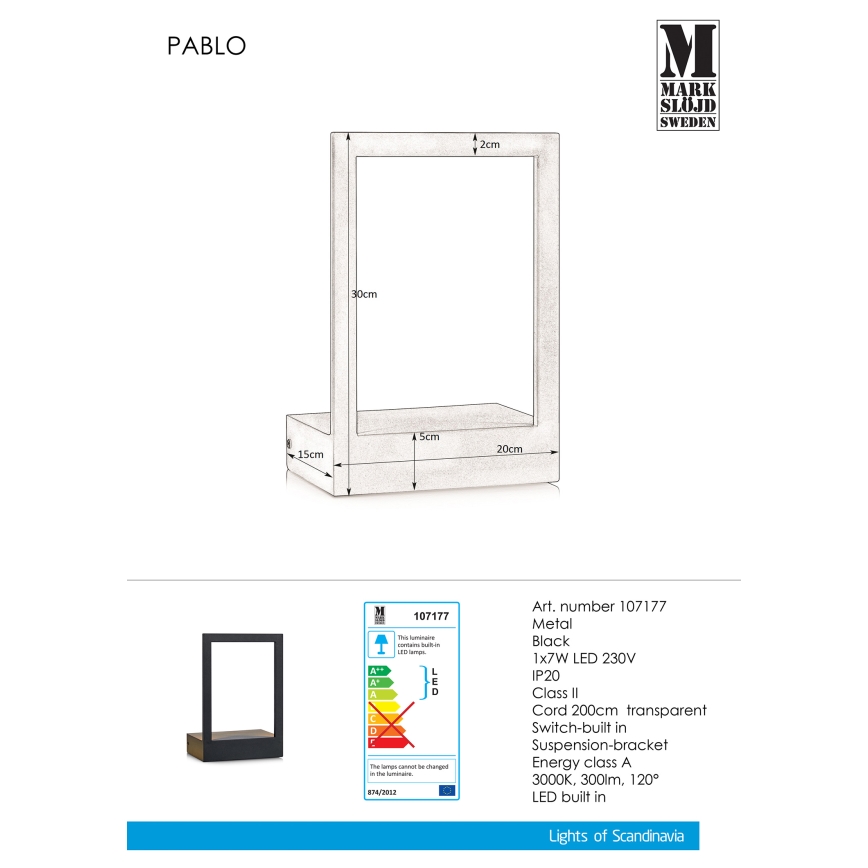 Markslöjd 107177 - LED Väggbelysning med en ram PABLO LED/7W/230V