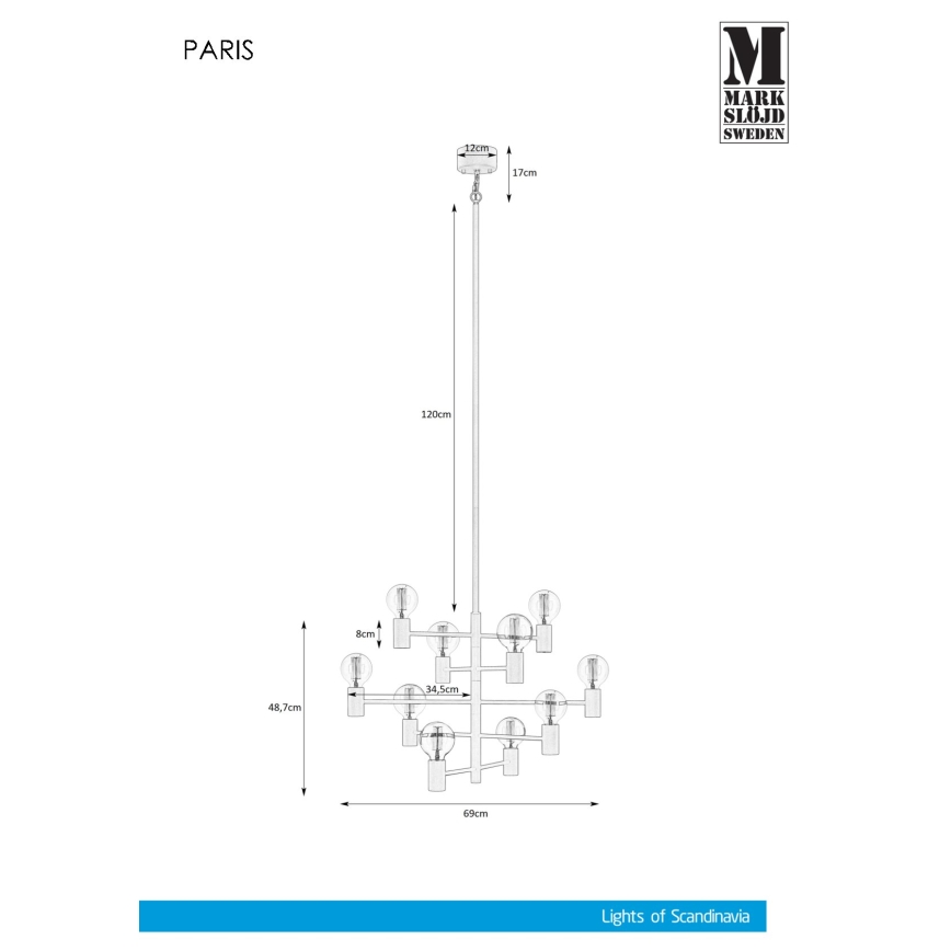 Markslöjd 107187 - Hängande Ljuskrona PARIS 10xE27/60W/230V