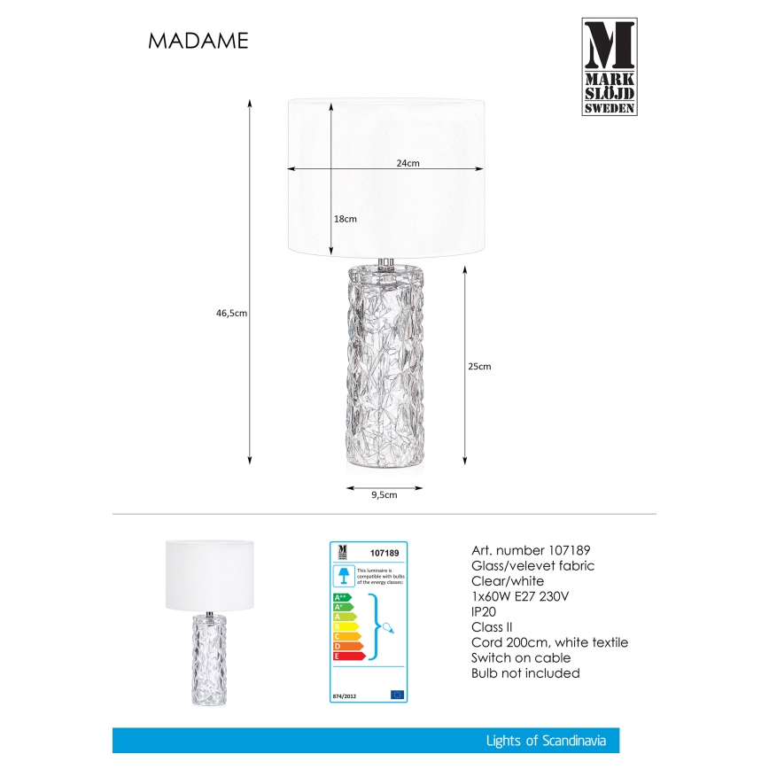 Markslöjd 107189 - Bordslampa MADAME 1xE27/40W/230V