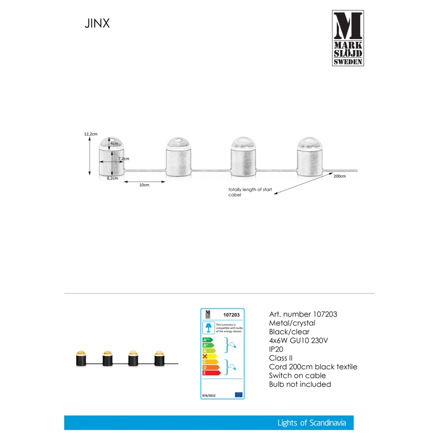 Markslöjd 107203 - Kristall Bordslampa JINX 4xGU10/6W/230V