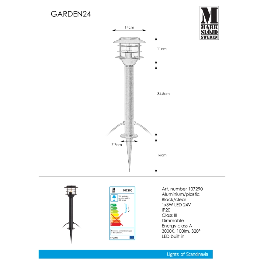 Markslöjd 107290 - LED-lampa för utomhusbruk GARDEN 24 LED/3W/24V 45 cm IP44 svart