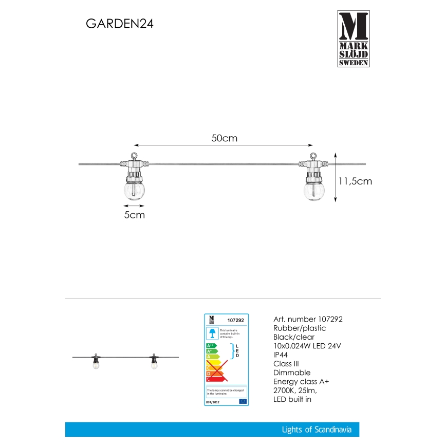 Markslöjd 107292 - LED dekorativ utomhusslinga KRANS GARDEN 10xLED 5,5m IP44