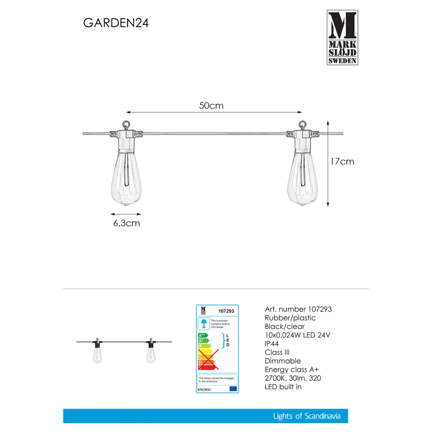 Markslöjd 107293 - LED dekorativ utomhusslinga KRANS GARDEN 10xLED 5,5m IP44