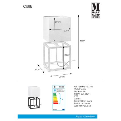 Markslöjd 107306 - Bordslampa CUBE 1xE27/60W/230V
