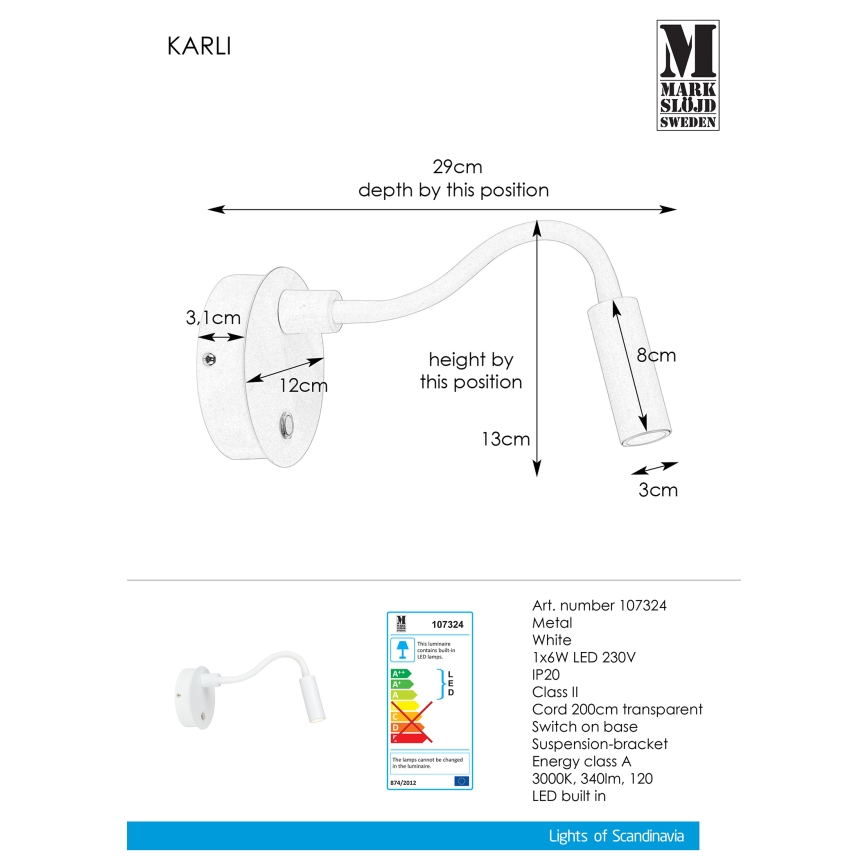 Markslöjd 107324 - LED Väggbelysning KARLI LED/6W/230V