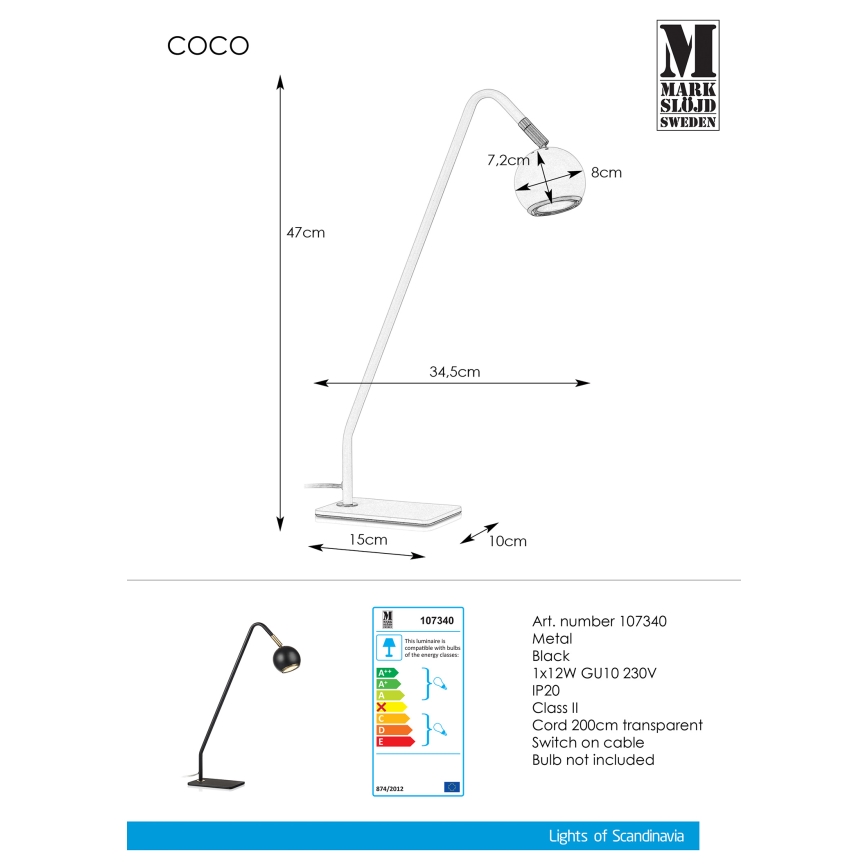 Markslöjd 107340 - Bordslampa COCO 1xGU10/12W/230V