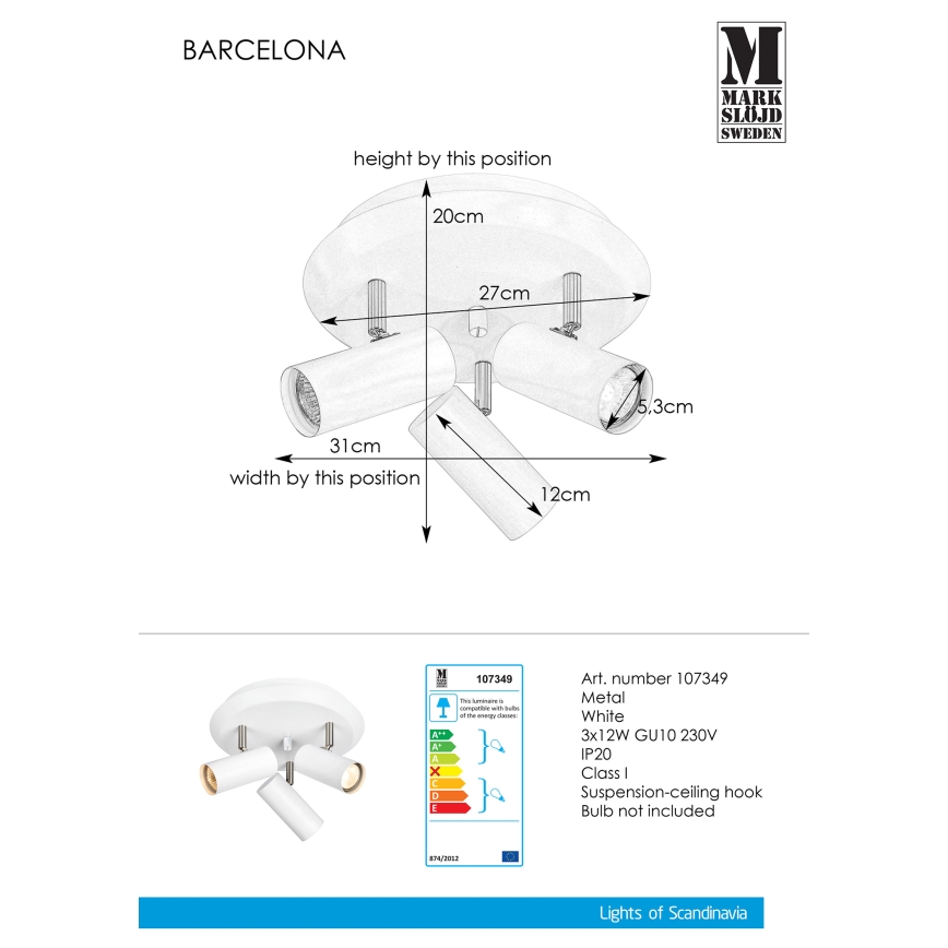 Markslöjd 107349 - SpotLjusbarCELONA 3xGU10/12W/230V