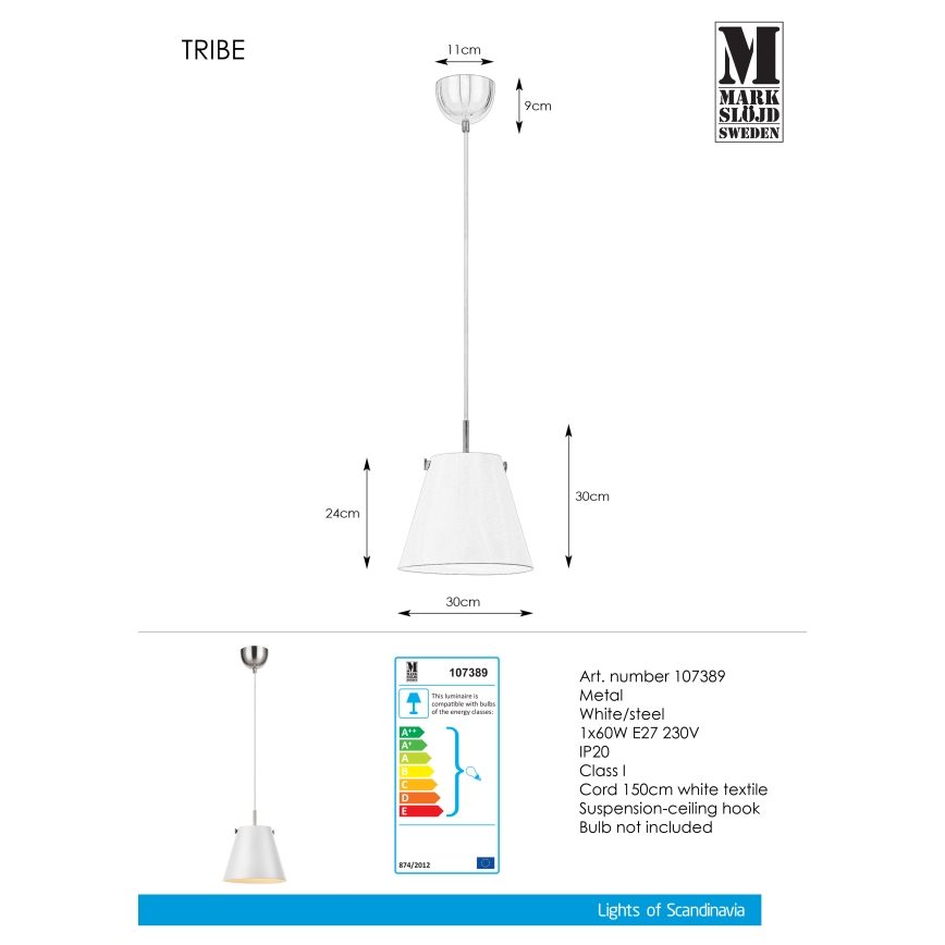 Markslöjd 107389 - Ljuskrona med snöre TRIBE 1xE27/60W/230V