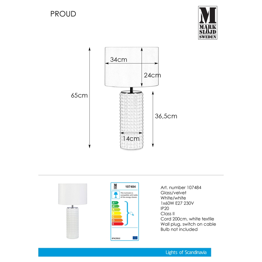 Markslöjd 107484 - Bordslampa PROUD 1xE27/60W/230V