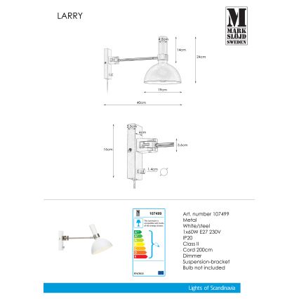 Markslöjd 107499 - Dimbar Väggbelysning LARRY 1xE27/60W/230V