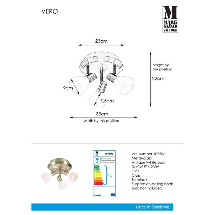 Markslöjd 107506 - Spotlight VERO 3xE14/40W/230V mässing