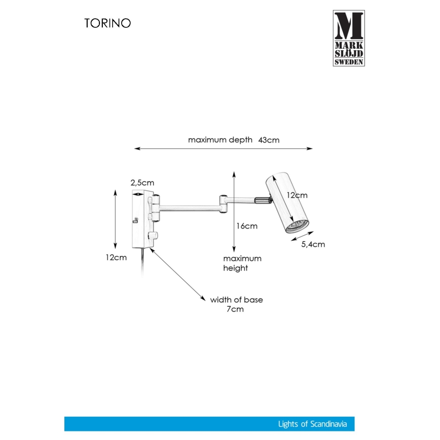 Markslöjd 107538 - Dimbar Väggspotlight TORINO 1xGU10/12W/230V