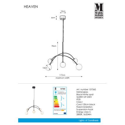 Markslöjd 107560 - Ljuskrona med snöre HEAVEN 5xG9/28W/230V