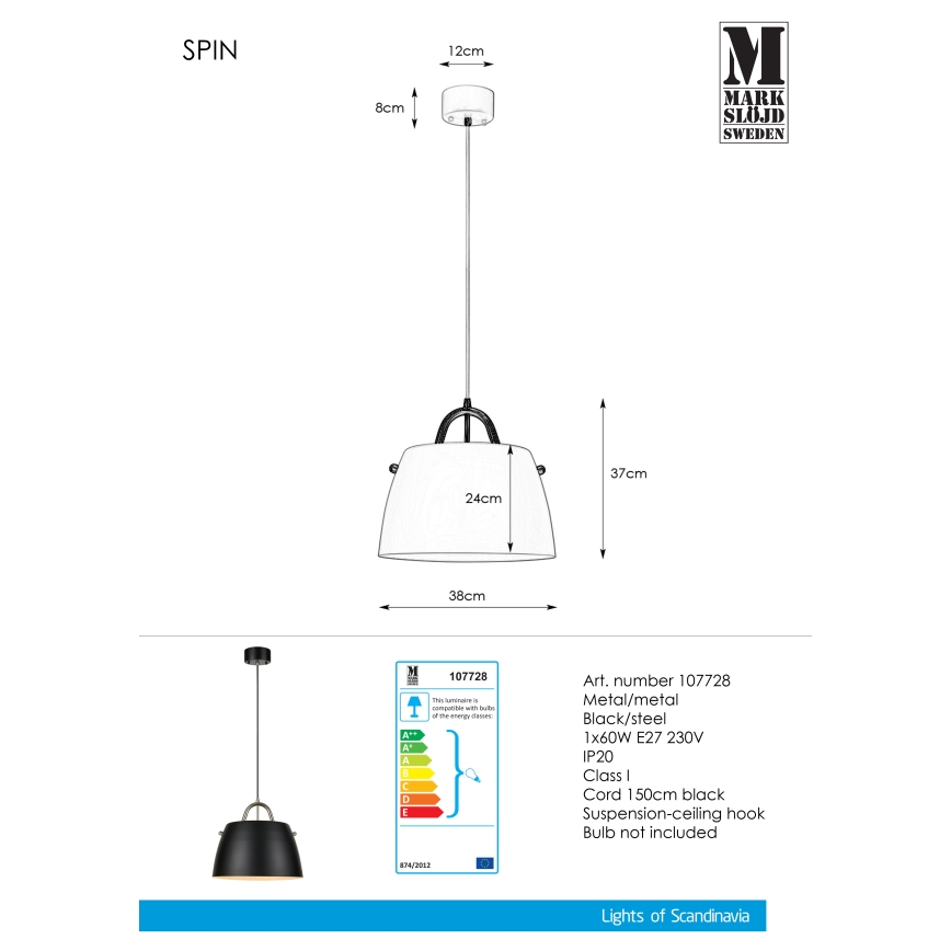 Markslöjd 107728 - Ljuskrona med snöre SPIN 1xE27/60W/230V