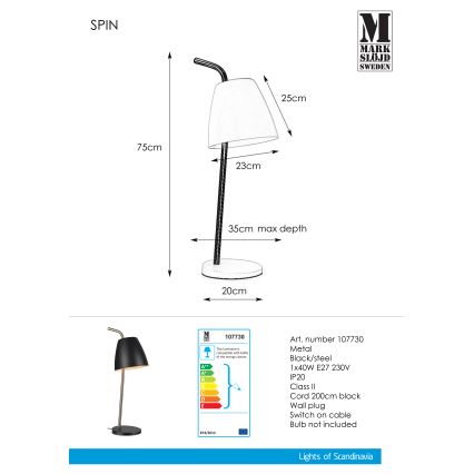 Markslöjd 107730 - Bordslampa SPIN 1xE27/40W/230V