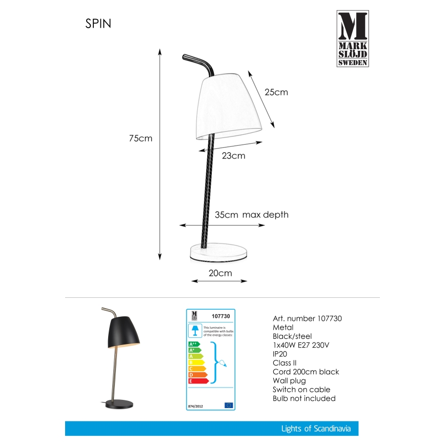 Markslöjd 107730 - Bordslampa SPIN 1xE27/40W/230V
