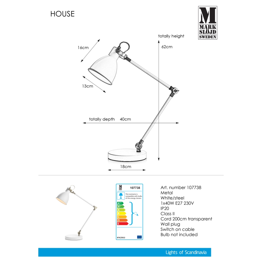 Markslöjd 107738 - Bordslampa Hem 1xE27/40W/230V