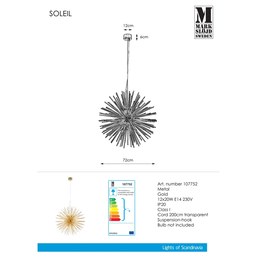 Markslöjd 107752 - Ljuskrona med textilsladd SOLEIL 12xE14/20W/260V Roséguld