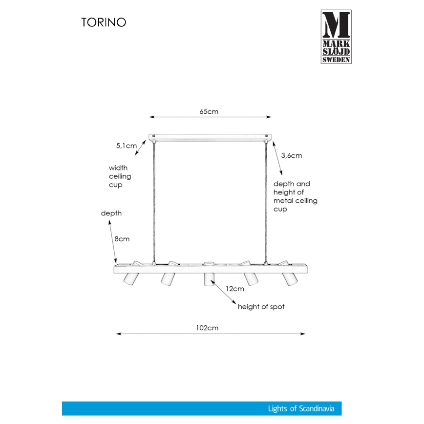 Markslöjd 107783 - Ljuskrona med snöre TORINO 5xGU10/7W/230V