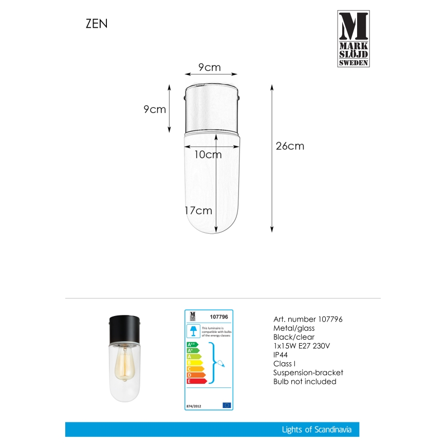 Markslöjd 107796 - Badrumsbelysning tak ZEN 1xE27/15W/230V IP44
