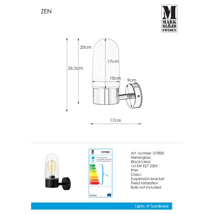 Markslöjd 107800 - Badrumsbelysning vägg ZEN 1xE27/15W/230V IP44