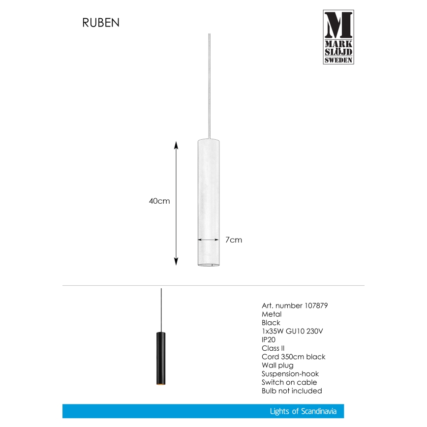 Markslöjd 107879 - Ljuskrona med snöre RUBEN 1xGU10/35W/230V