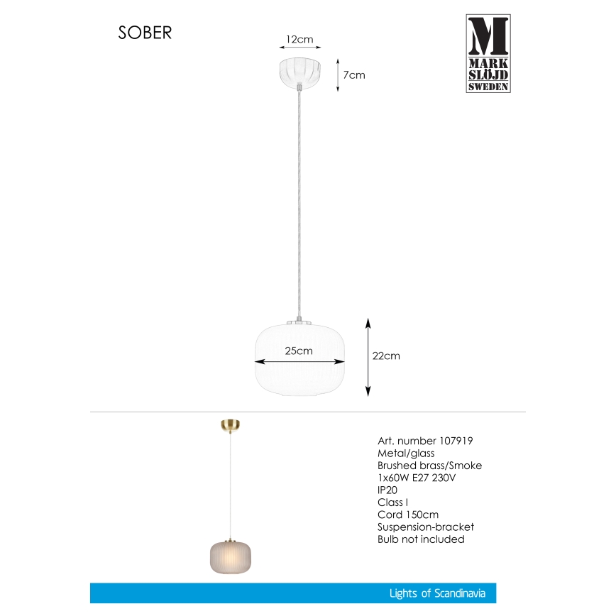 Markslöjd 107919 - Ljuskrona med snöre SOBER 1xE27/20W/230V