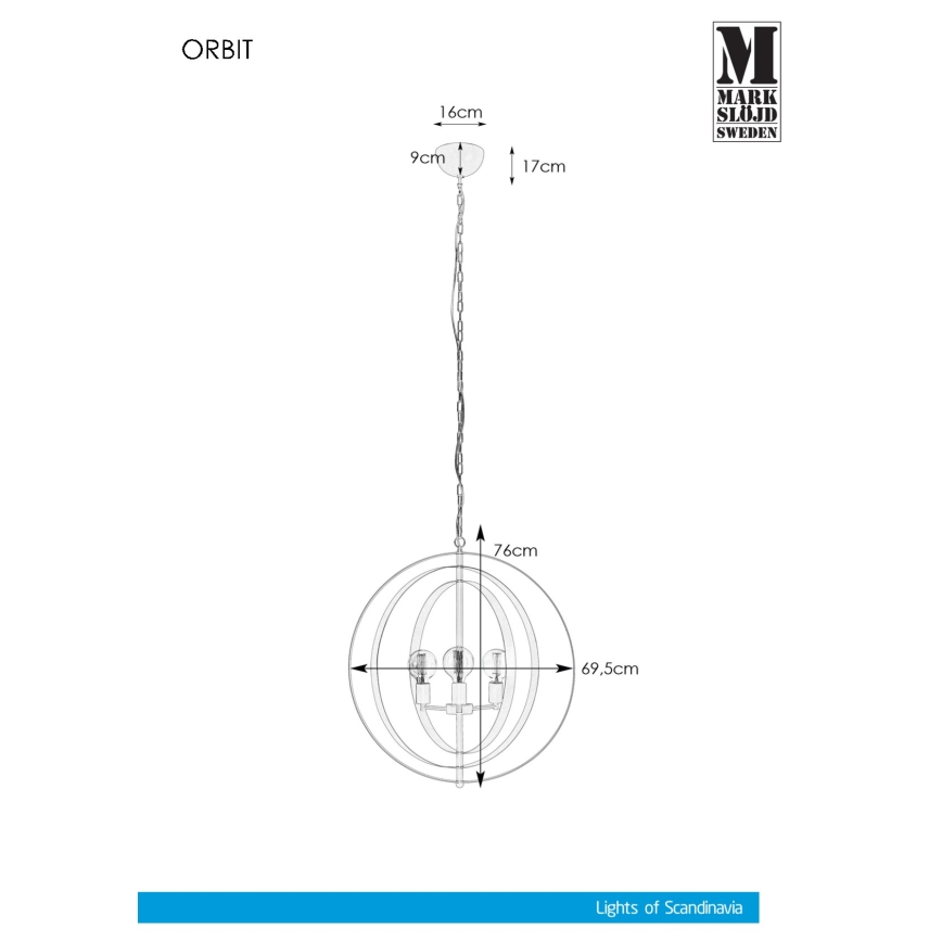 Markslöjd 107941 - Ljuskrona med kedja ORBIT 3xE27/60W/230V