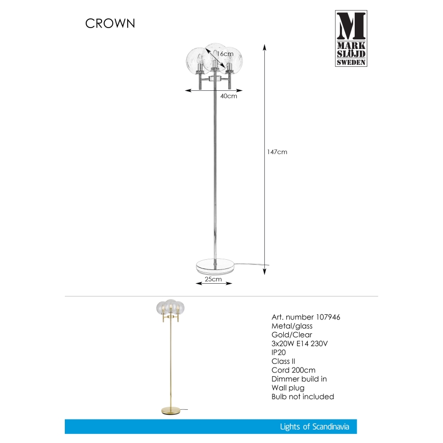 Markslöjd 107946 - Golvlampa CROWN 3xE14/20W/230V
