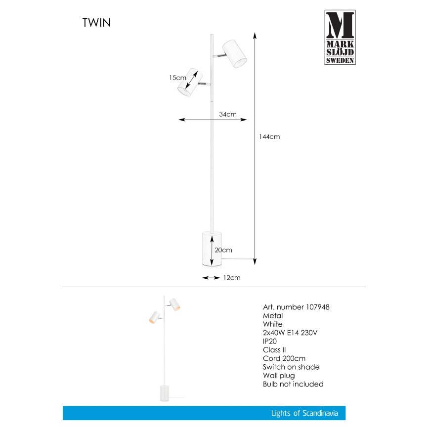 Markslöjd 107948 - Golvlampa TWIN 2xE14/40W/230V