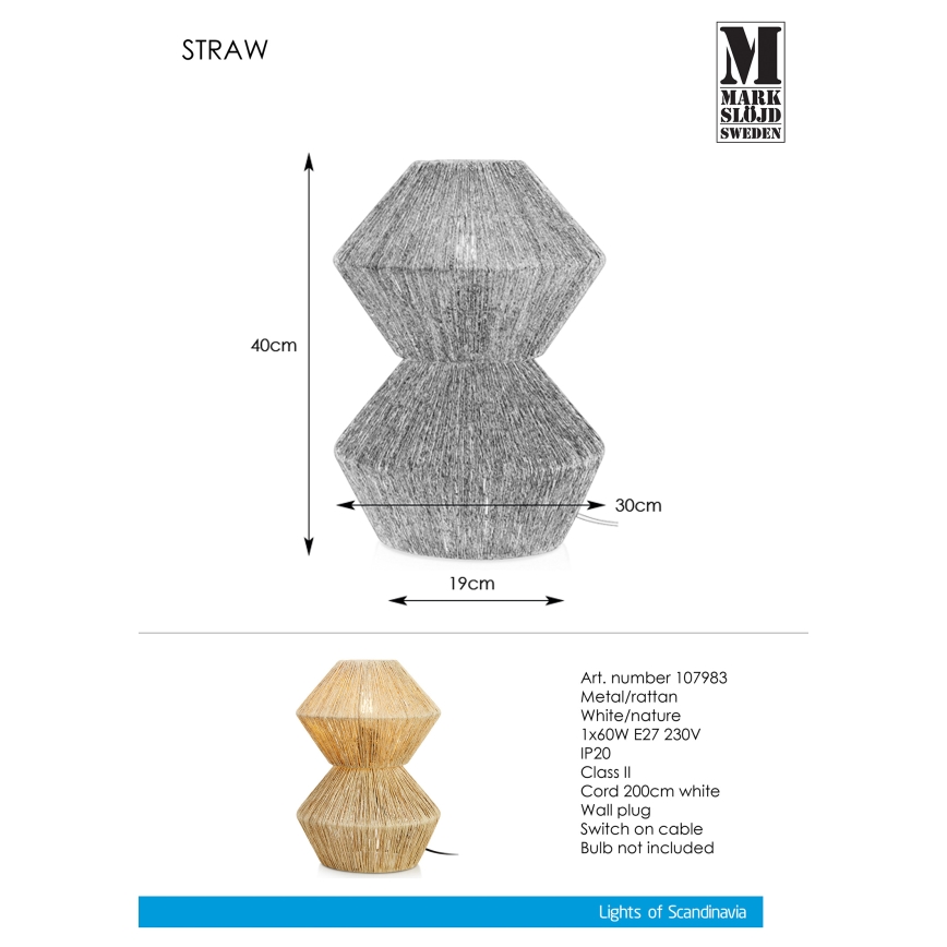 Markslöjd 107983 - Bordslampa STRAW 1xE27/40W/230V