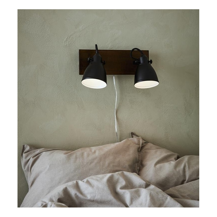 Markslöjd 108213 - Väggspotlight NATIVE 2xE14/18W/230V svart/brun